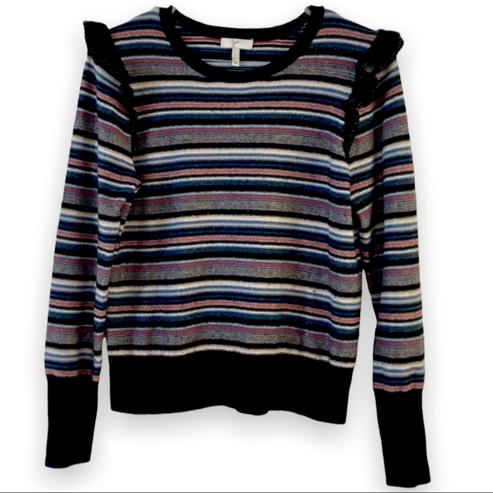 Joie womans Pullover Sweat shirt Wool Cashmere Stripes Ruffle outdoor casual S